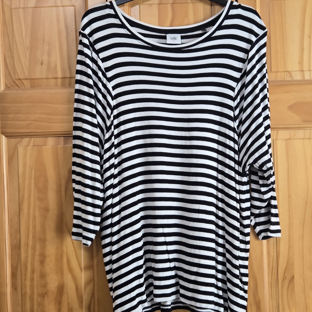 Cabi 5188 Bistro Black and White Tee 3/4 Sleeve Large - Picture 2 of 4